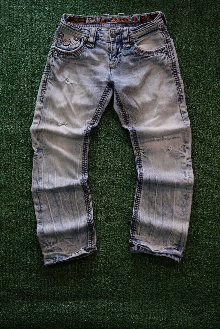 Rock Revival Slim Straight Distressed Denim Jeans Size 28